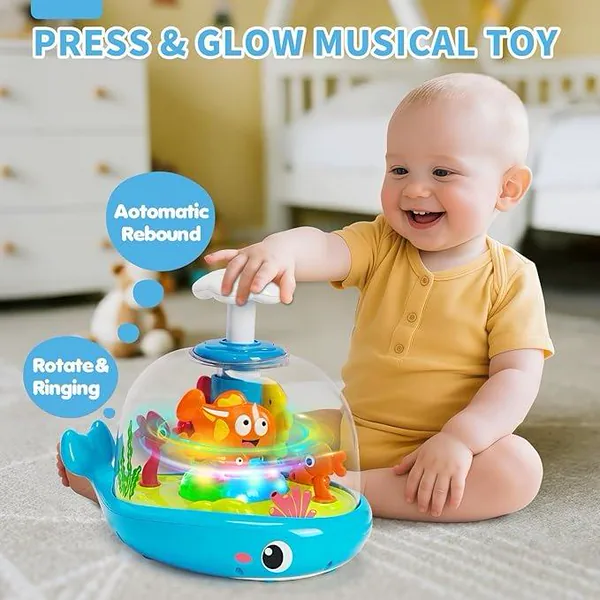 Whale Sensory Spinner Toy for Baby Light up Rotating Play with Music Safe ABS Early Learning Educational Toys view 12