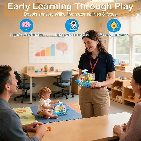 Whale Sensory Spinner Toy for Baby Light up Rotating Play with Music Safe ABS Early Learning Educational Toys view 4